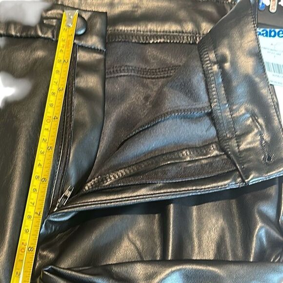 *NEW* Black Zip Fly Faux Leather Flat Front Wide Straight Leg Pants Ladies Small - Picture 8 of 11